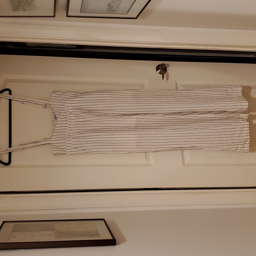 CURATED BY RUA'H KIBRIYA: Lined White W/Black Stripes Adjustable Romperx